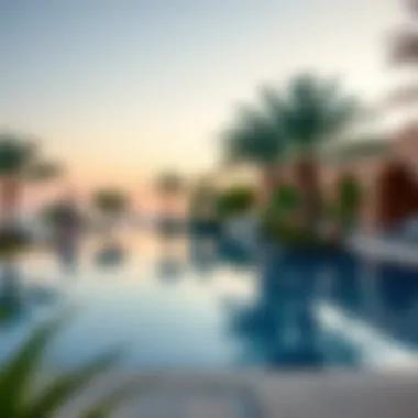 Infinity pool surrounded by tropical landscaping in Al Barari