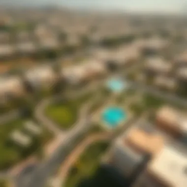 Aerial view of Al Zahia community highlighting green spaces and amenities