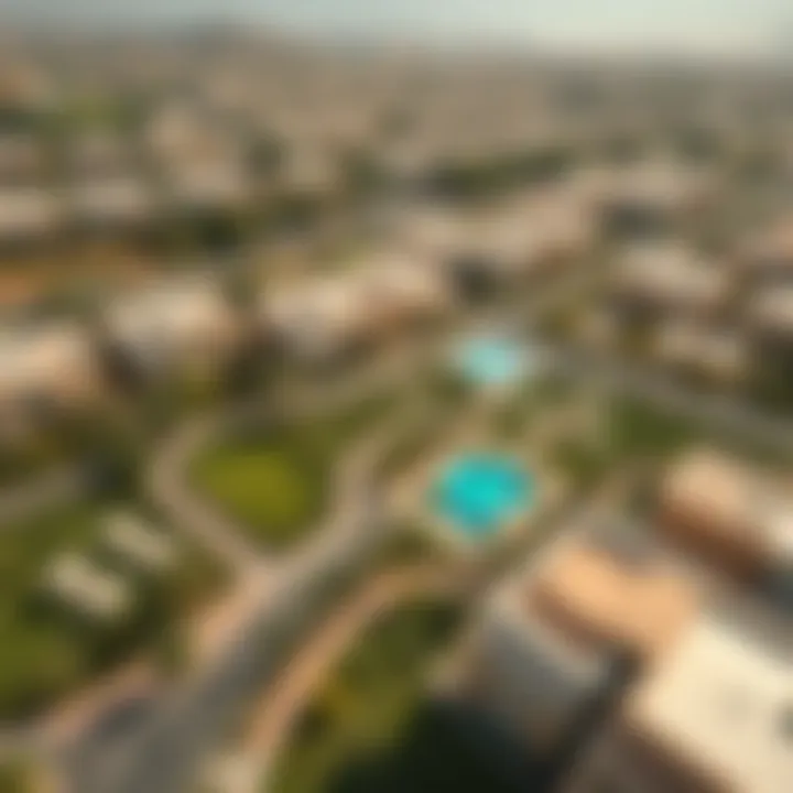 Aerial view of Al Zahia community highlighting green spaces and amenities