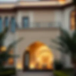 Intricate arabesque patterns on a Dubai villa facade
