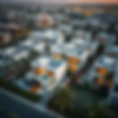 Aerial view of a luxury neighborhood in Dubai highlighting modern villas