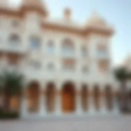 Grand exterior view of a Dubai palace showcasing intricate architectural details