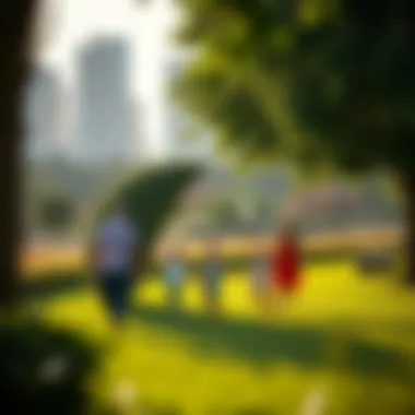 Nasma Central Park Landscape Lush green landscape of Nasma Central Park with families enjoying