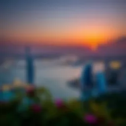 Panoramic view of Palm Jumeirah at sunset
