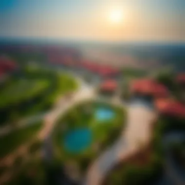 Serene Aerial Perspective of Arabian Ranches Aerial view of Arabian Ranches highlighting landscaped gardens and amenities
