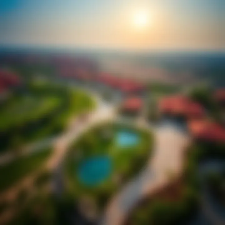 Serene Aerial Perspective of Arabian Ranches Aerial view of Arabian Ranches highlighting landscaped gardens and amenities