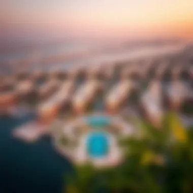 Luxurious Waterfront Neighborhood in Dubai An aerial view of a luxurious neighborhood in Dubai with waterfront properties.