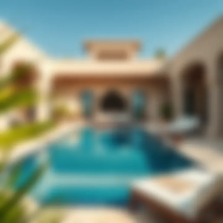 Lush garden and pool area of a luxurious villa