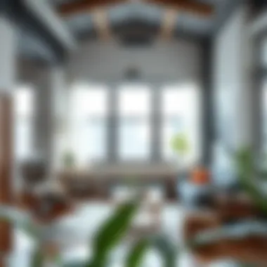 Creative Loft Workspace with Minimalist Design Functional loft workspace with creative layout and minimalist furniture.