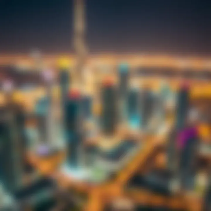 Downtown Dubai Cityscape at Night Vibrant cityscape of Downtown Dubai at night