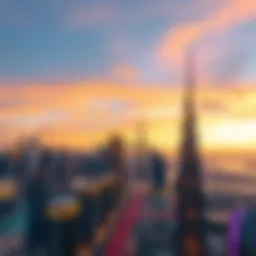 Overlooking the skyline of Dubai at sunset