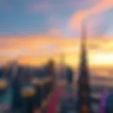 Dubai's Skyline at Sunset Overlooking the skyline of Dubai at sunset