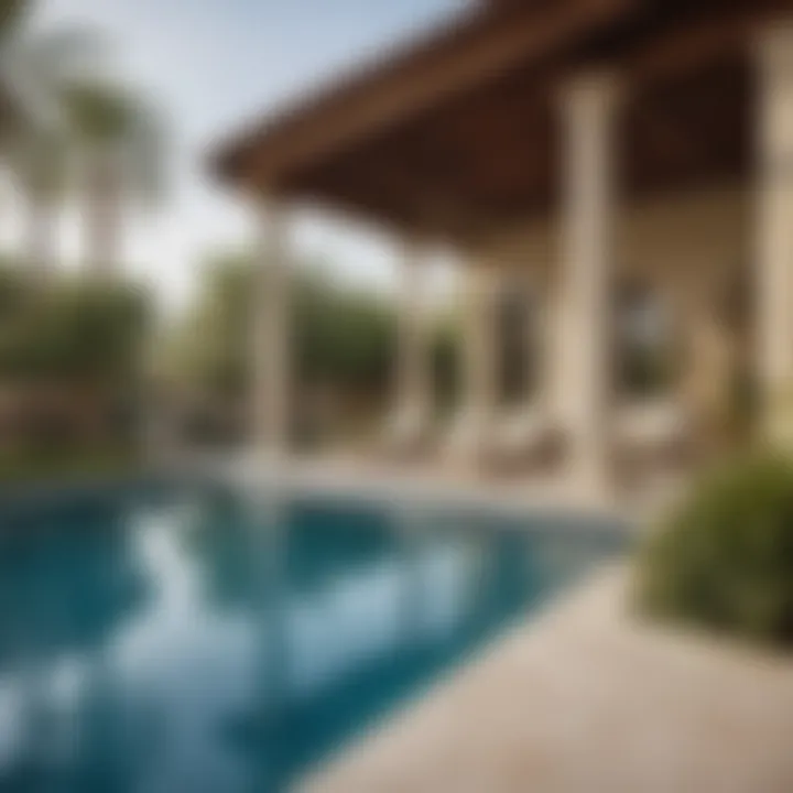 Exquisite outdoor amenities, including a pool and garden in Naseem Mudon