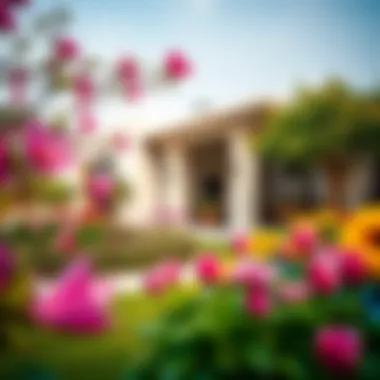 Vibrant garden surrounding a villa, representing spring in Dubai