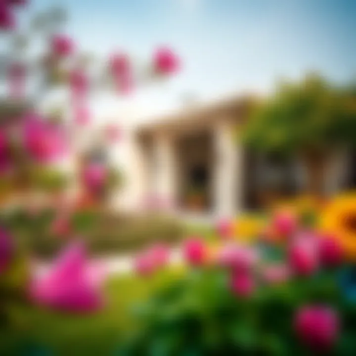 Vibrant garden surrounding a villa, representing spring in Dubai