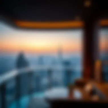 Panoramic Skyline View from the Penthouse Club Panoramic skyline view from a penthouse club balcony with breathtaking cityscape