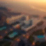 Aerial view of The Valley showcasing its modern architecture and landscaping