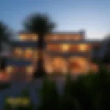 Stunning evening view of a mansion in Tilal Al Ghaf illuminated by soft lights