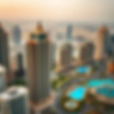 Luxury Residential Buildings in Dubai Aerial view of Dubai skyline showcasing luxury residential buildings