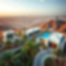 Aerial view of Dubai's valley location showcasing luxurious properties